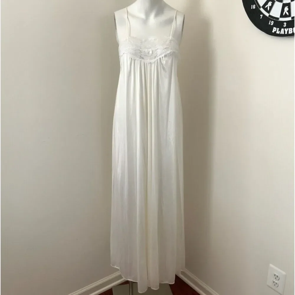 Val Mode Vintage Lace & Satin Slip Maxi Night Gown FLAWED M - Picture 12 of 16